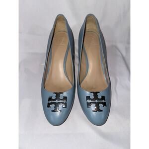 Tory Burch Raleigh Leather Logo Pumps - Brook Light/Silver